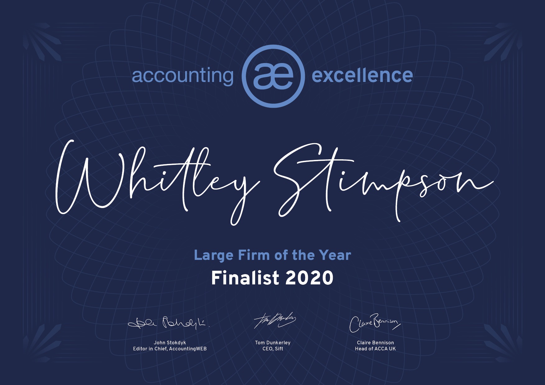 Whitley Stimpson announced as a finalist for Accounting Excellence award